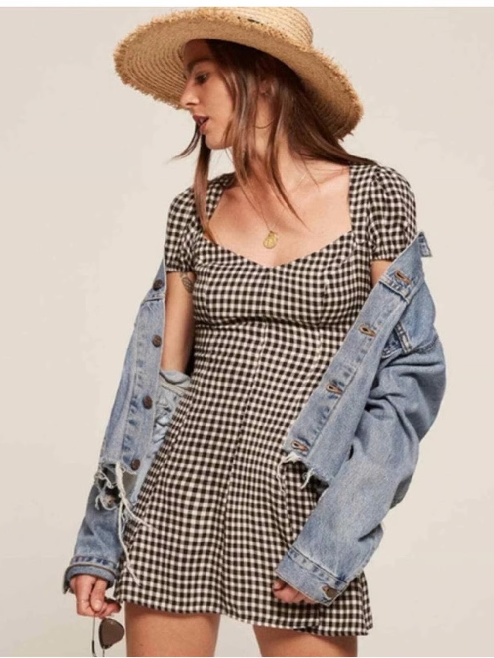 Reformation Lucinda Gingham Mini Dress Black White 4 - Picture 2 of 10